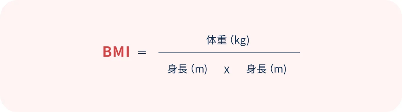 BMIの計算式。BMI＝体重(kg)÷身長(m)×身長(m)
